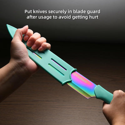 13 Piece Blue Non-Stick Stainless Steel Boxed Knives Set.