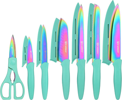 13 Piece Blue Non-Stick Stainless Steel Boxed Knives Set.