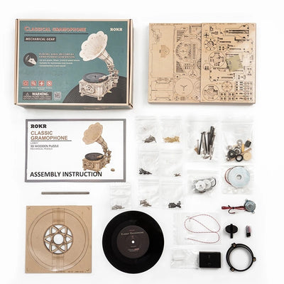 Hand Crank Wooden Puzzle Classic Gramophone.