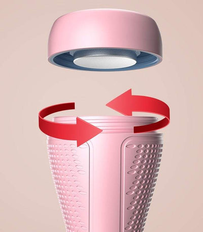 Adjustable pink dumbbell for women's fitness home workouts shown with twist-off cap and textured grip
