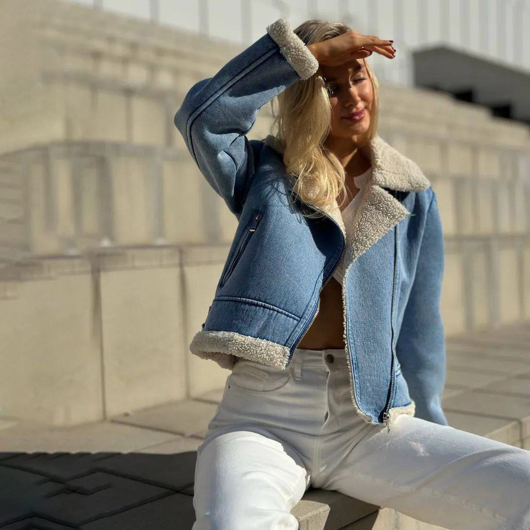 Fleece-lined Denim Coat Short Jacket