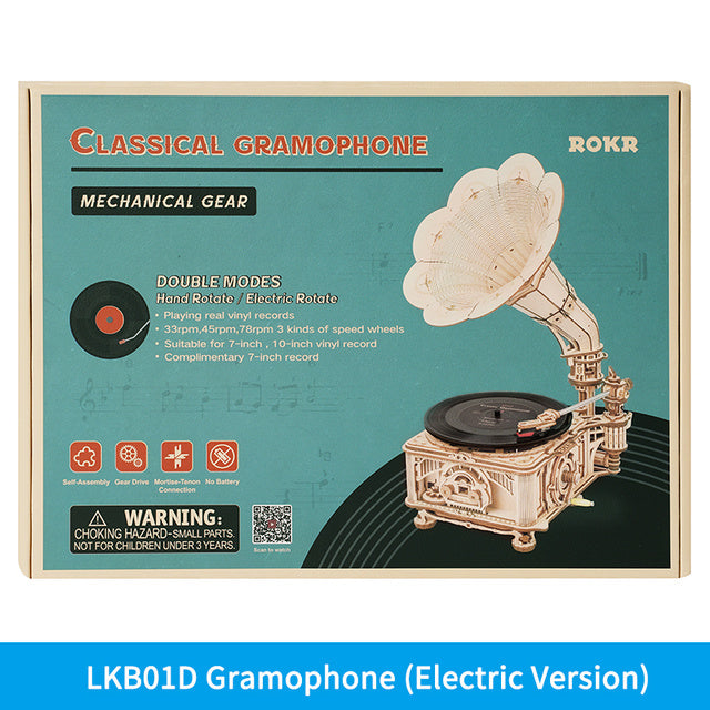 Hand Crank Wooden Puzzle Classic Gramophone.