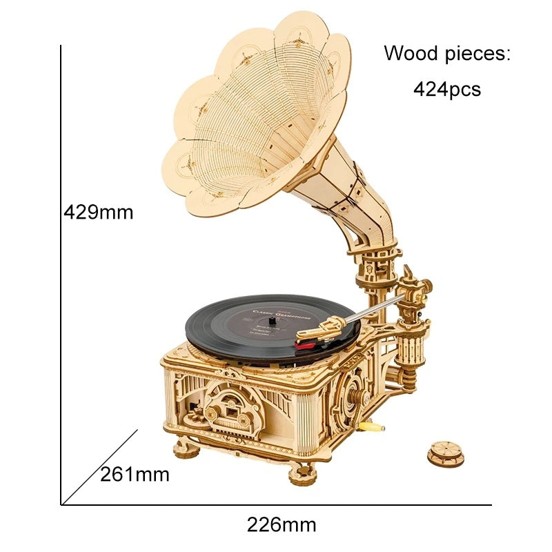 Hand Crank Wooden Puzzle Classic Gramophone.