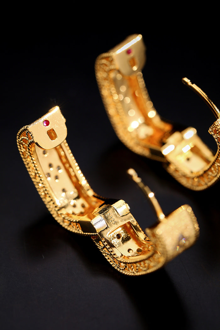 Vintage Court Wide Sparkling Brushed Earrings