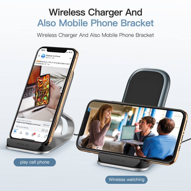 Fast wireless charger with mobile phone bracket for upright charging and wireless watching