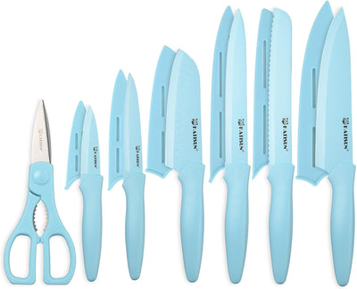 13 Piece Blue Non-Stick Stainless Steel Boxed Knives Set.