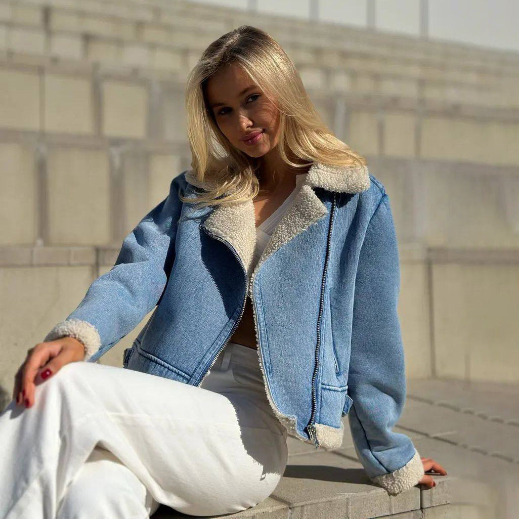 Fleece-lined Denim Coat Short Jacket