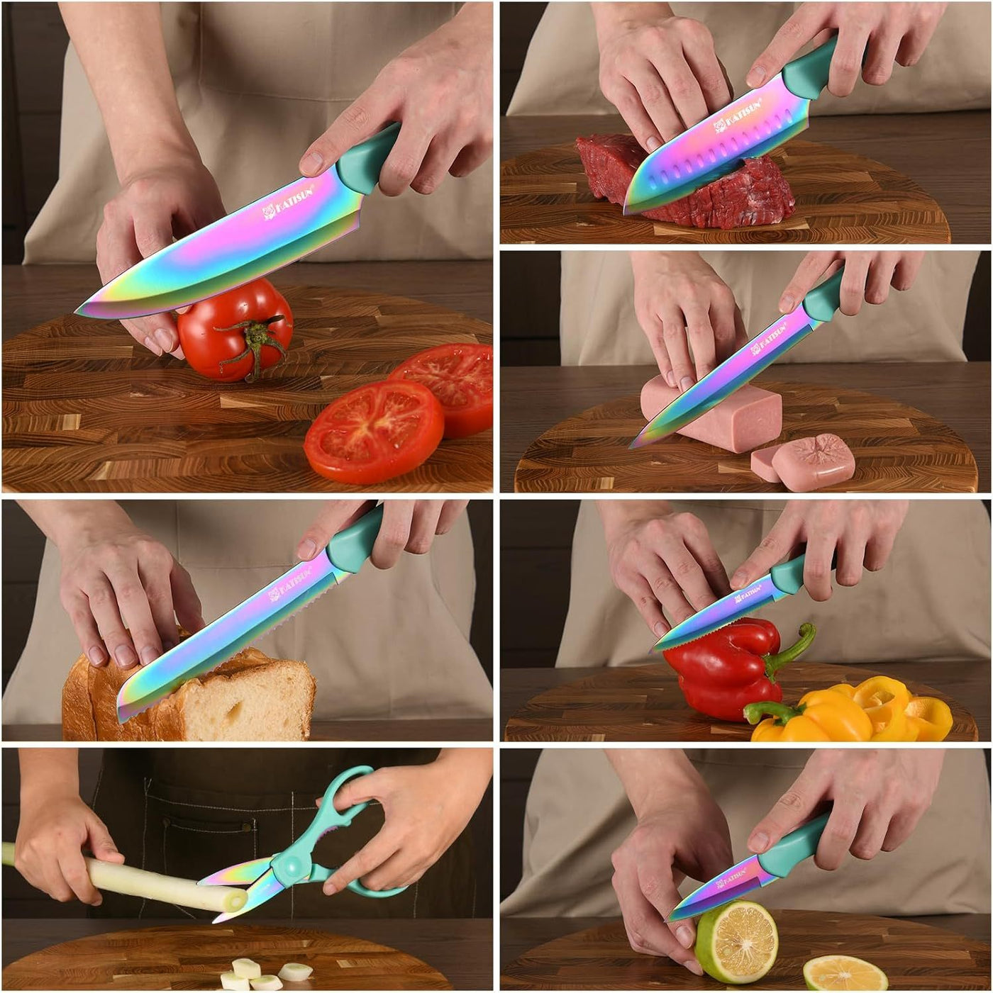 13 Piece Blue Non-Stick Stainless Steel Boxed Knives Set.