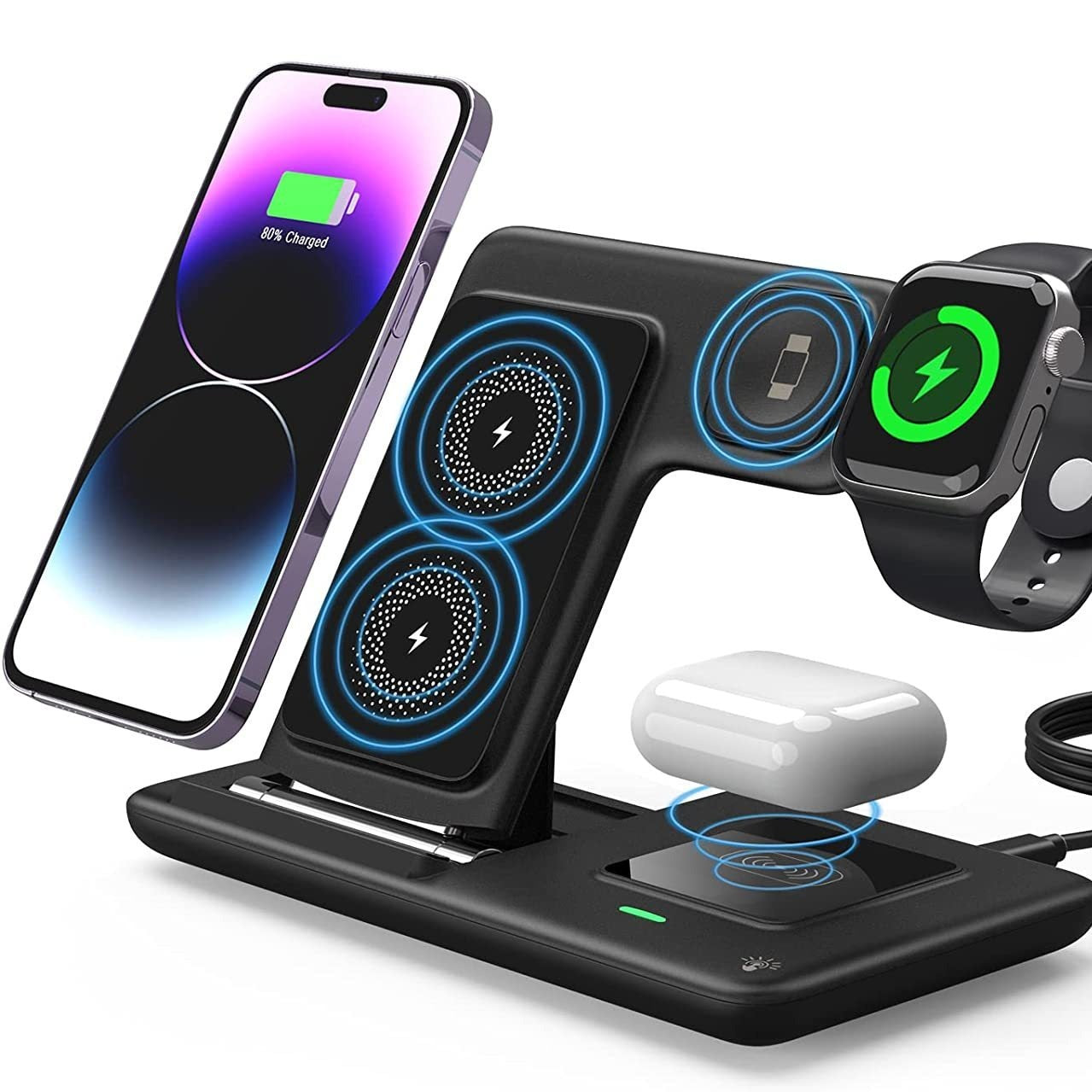 Three-in-one Wireless Charger Foldable Twin Coil 15W Fast Charge.