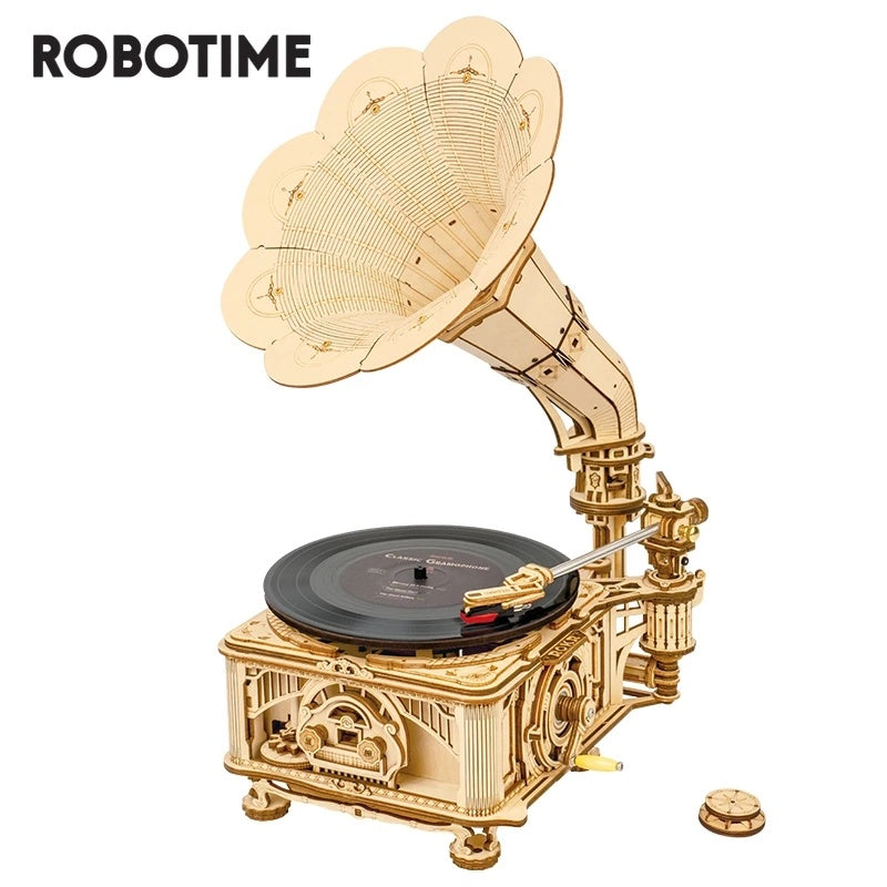 Hand Crank Wooden Puzzle Classic Gramophone.