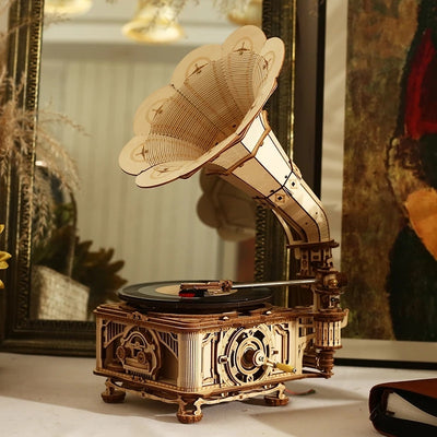 Hand Crank Wooden Puzzle Classic Gramophone.