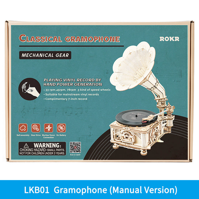 Hand Crank Wooden Puzzle Classic Gramophone.