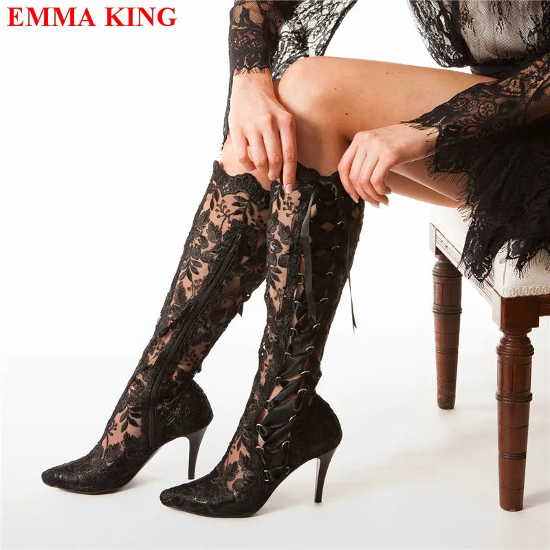Heels Long Bridal Pointed Wedding Boots.