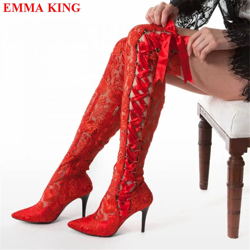 Heels Long Bridal Pointed Wedding Boots.