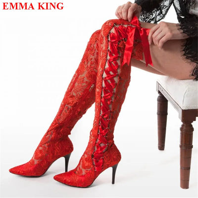 Heels Long Bridal Pointed Wedding Boots.