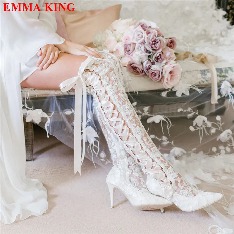 Heels Long Bridal Pointed Wedding Boots.
