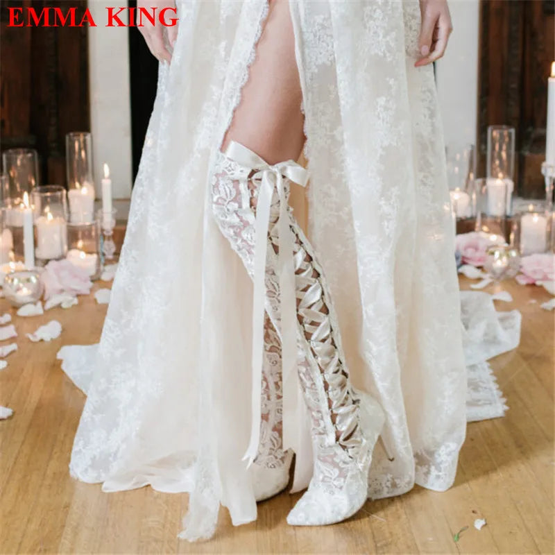 Heels Long Bridal Pointed Wedding Boots.