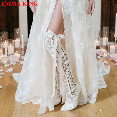 Heels Long Bridal Pointed Wedding Boots.