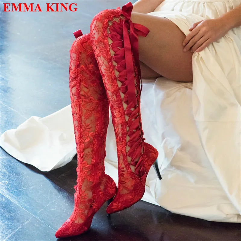 Heels Long Bridal Pointed Wedding Boots.