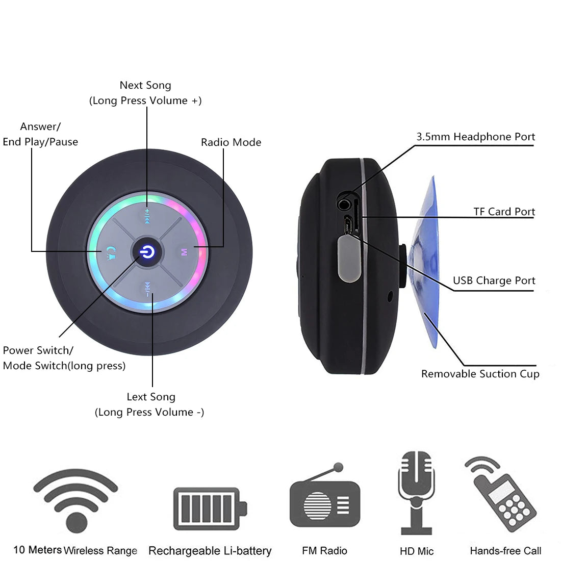 BT Loud Subwoofer Speakers Waterproof Portable.