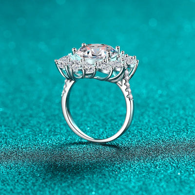 925 Silver 5 Carat Brilliant Cut D Color Blossom Ring.