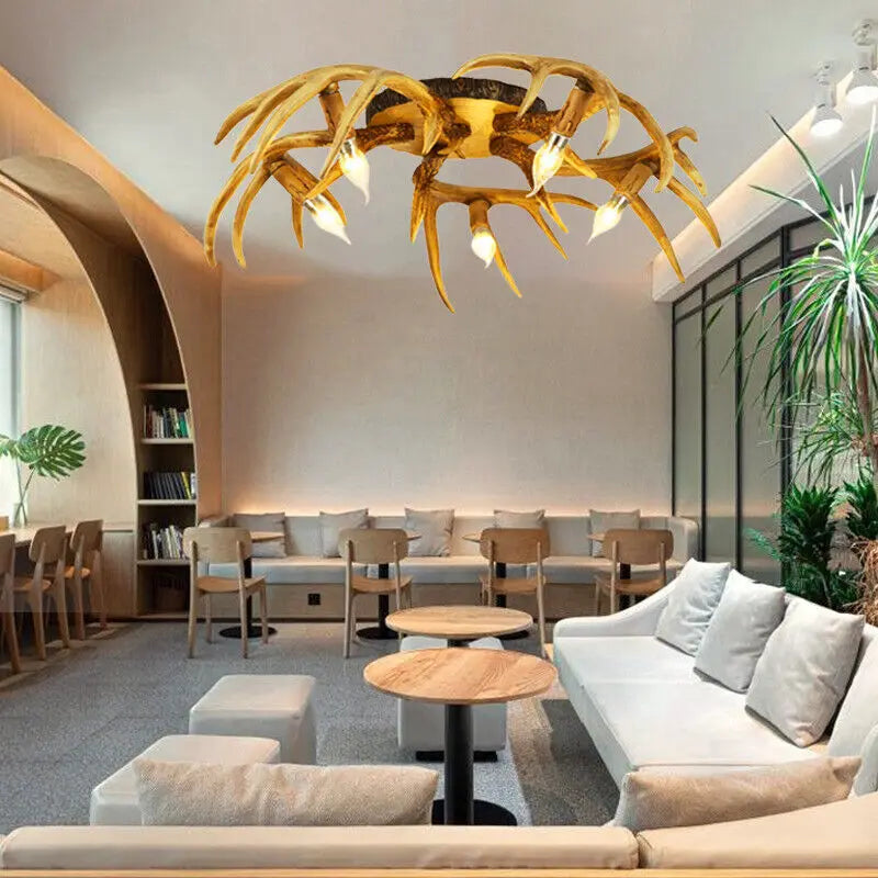 American Retro Creative Antlers Ceiling Lamp.