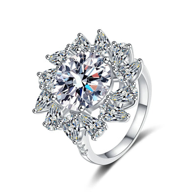 925 Silver 5 Carat Brilliant Cut D Color Blossom Ring.