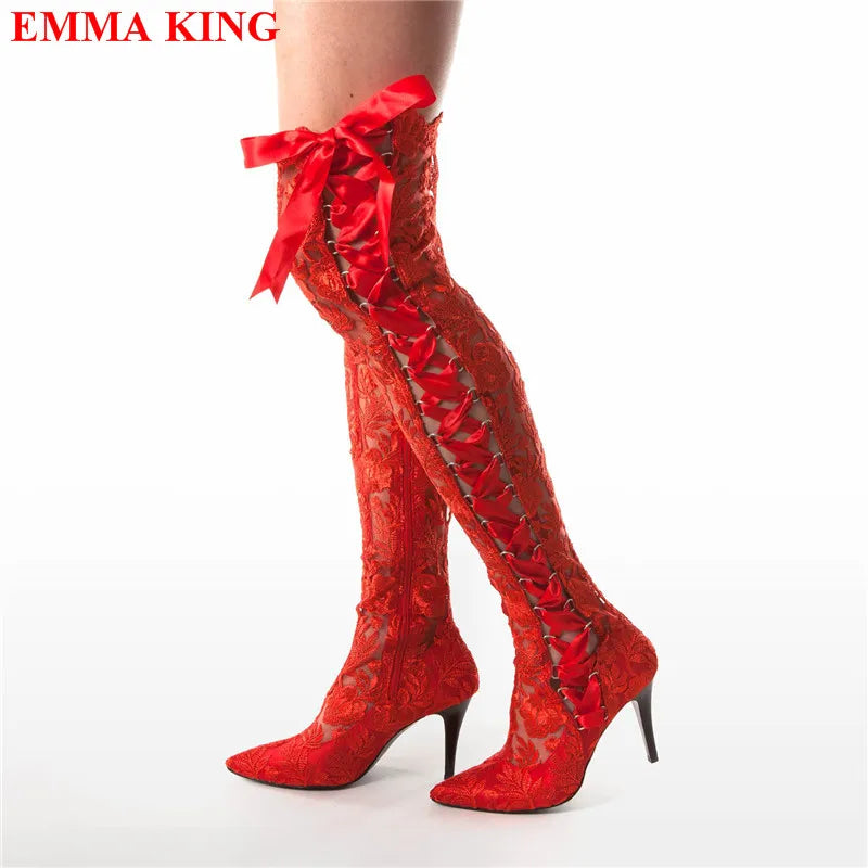 Heels Long Bridal Pointed Wedding Boots.