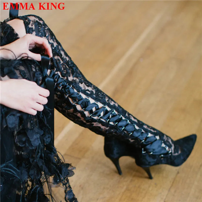 Heels Long Bridal Pointed Wedding Boots.