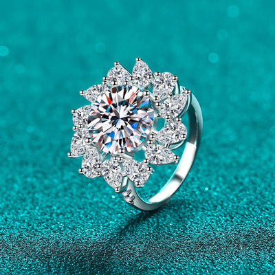 925 Silver 5 Carat Brilliant Cut D Color Blossom Ring.