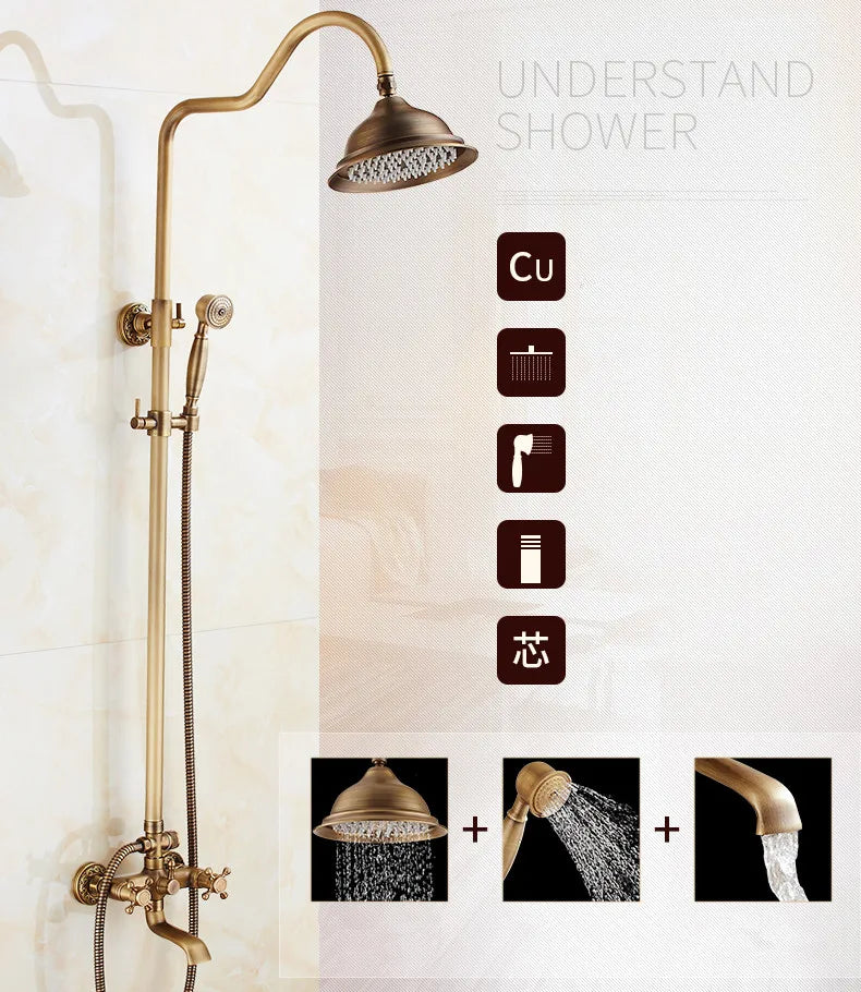 Rainfall Shower Set Antique Bronze Faucet Set.