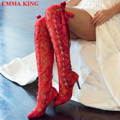 Heels Long Bridal Pointed Wedding Boots.