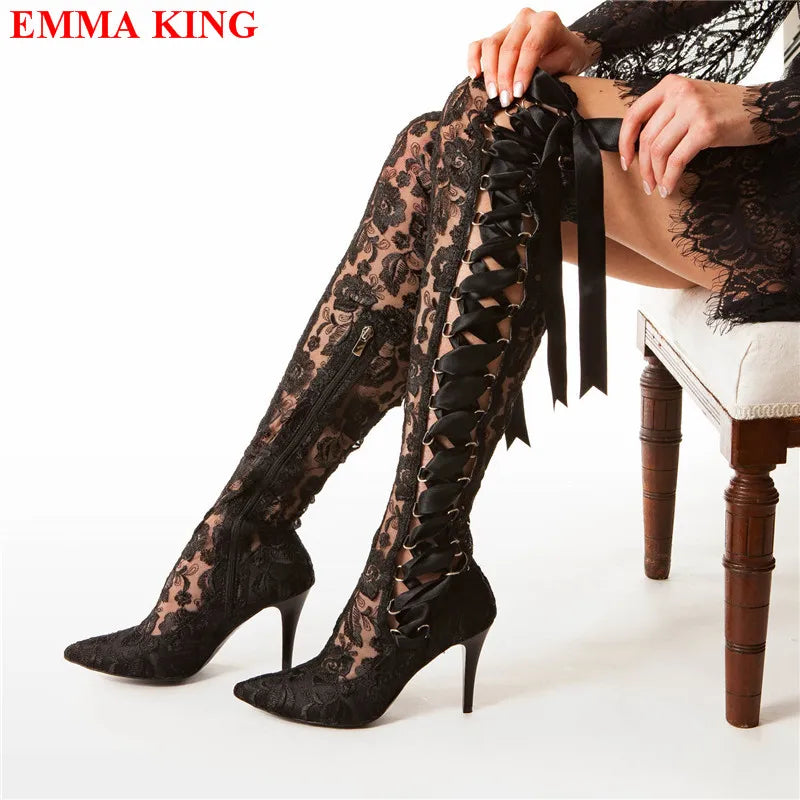Heels Long Bridal Pointed Wedding Boots.