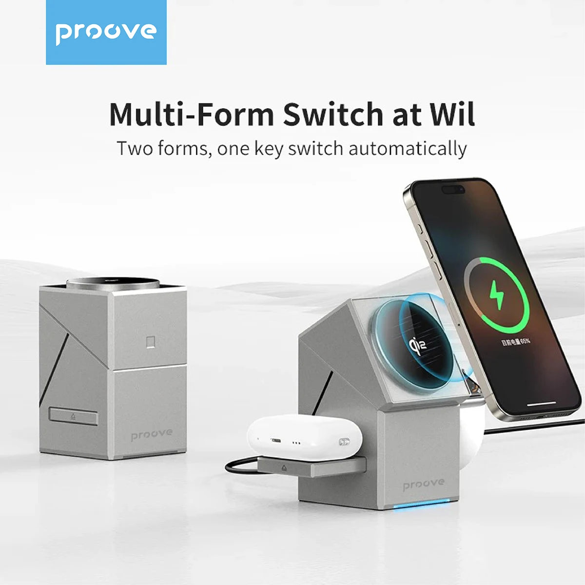 Qi2 3-in-1 Wireless Charger with Auto-Rotating Magic Cube.