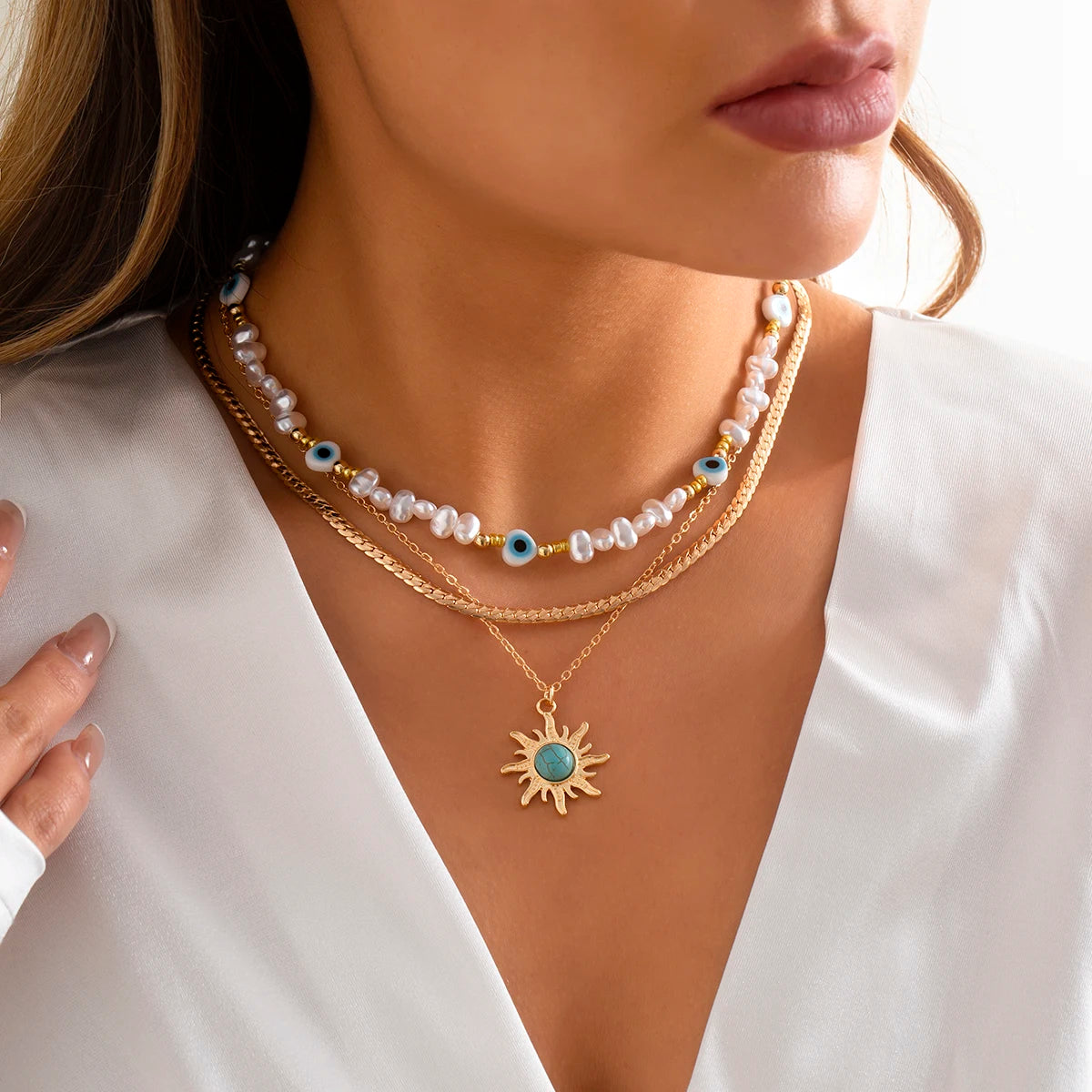 Sunflower Green Stone Pendant Necklace.