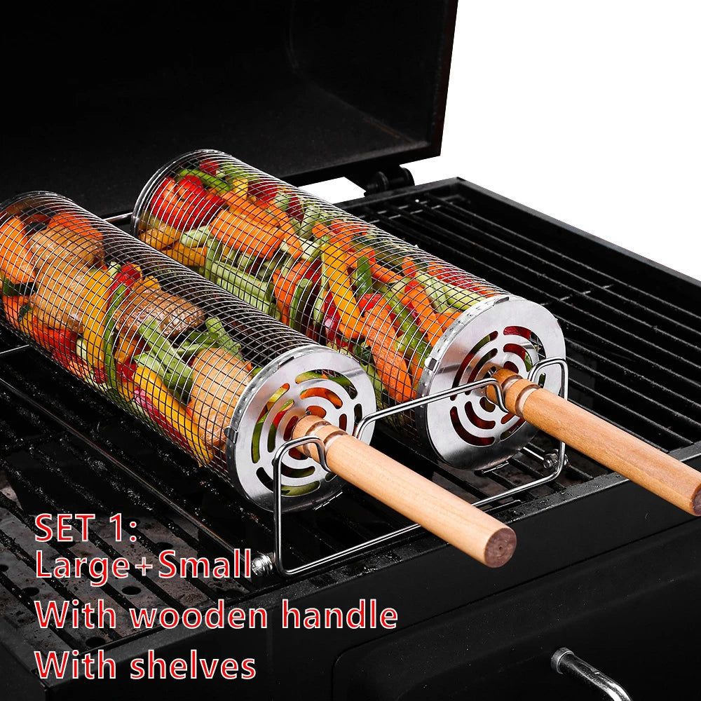 BBQ Basket Grilling Rolling  Mesh Cylinder.