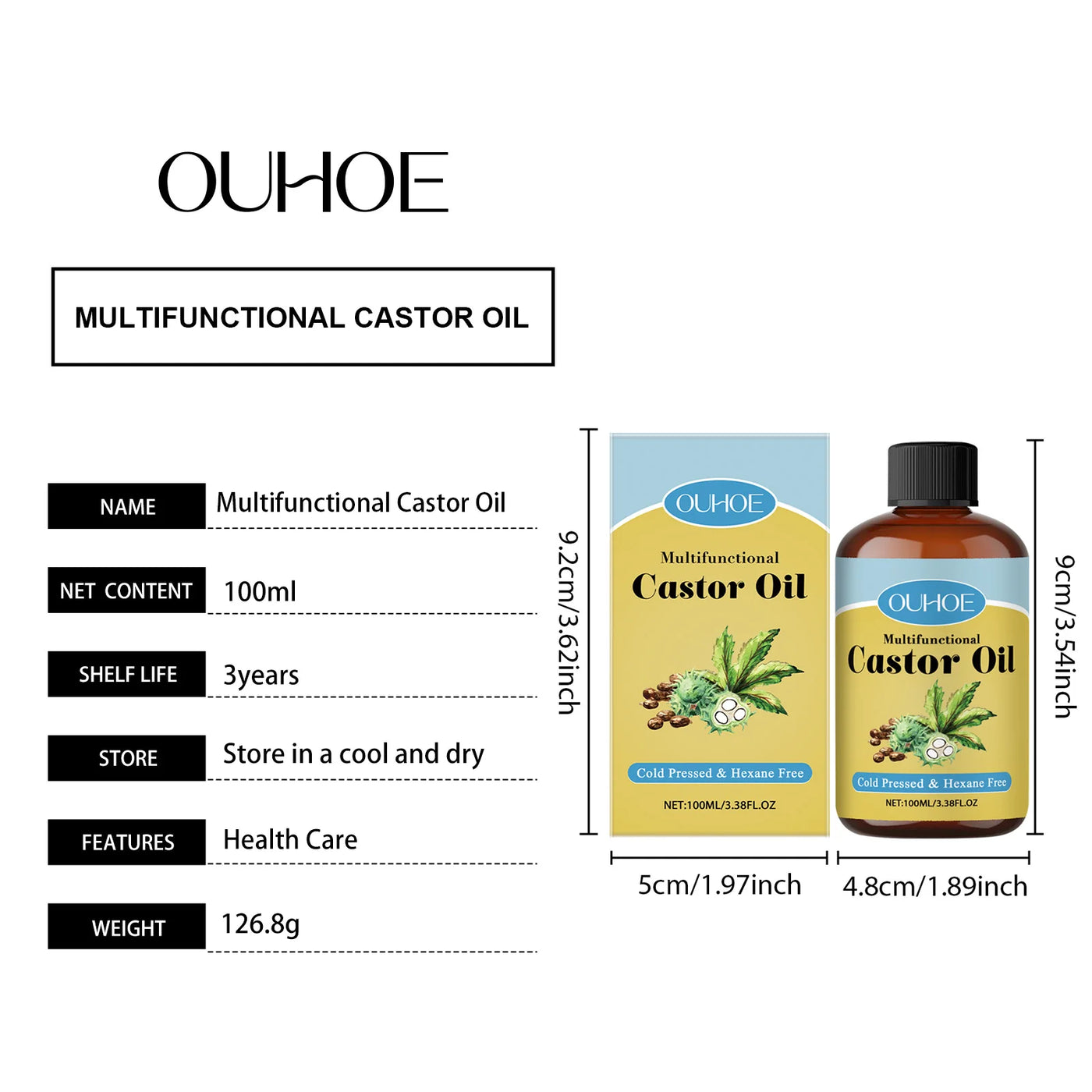 Organic Castor Oil Moisturizing Hair Eyelashes Eyebrows Emollient Relaxation Aromatherapy.