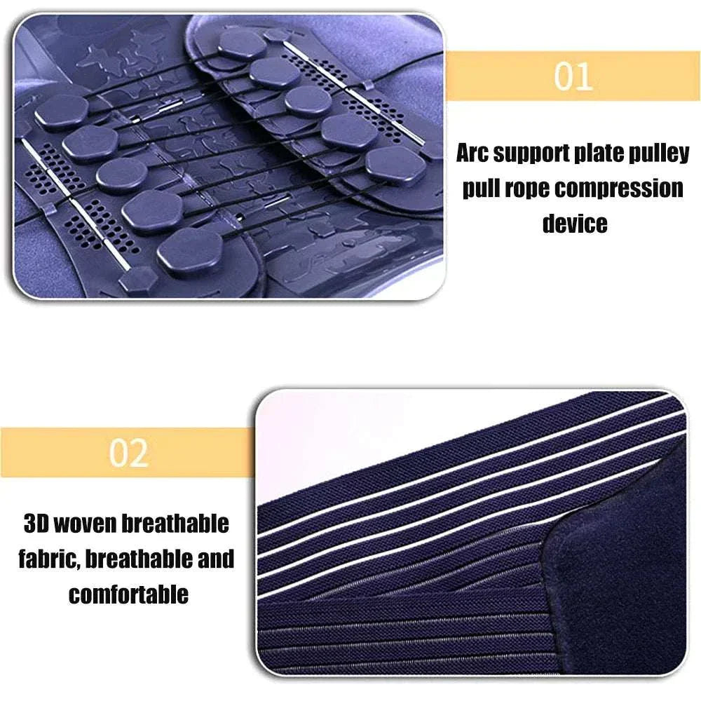 Adjustable back brace lumbar with arc support plate pulley and breathable 3D woven fabric