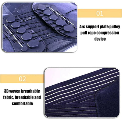 Adjustable back brace lumbar with arc support plate pulley and breathable 3D woven fabric