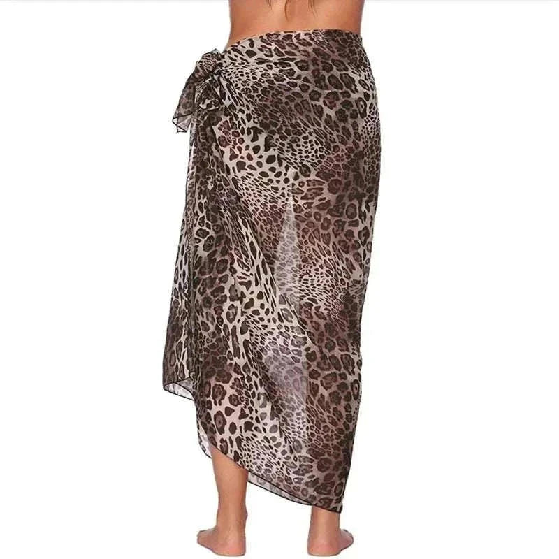 Women's chiffon beach skirt with leopard print wrap design