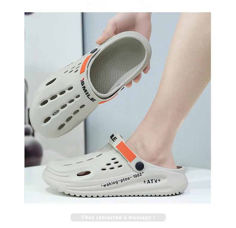 Men Clogs Soft Sole Breathable Beach Slippers.