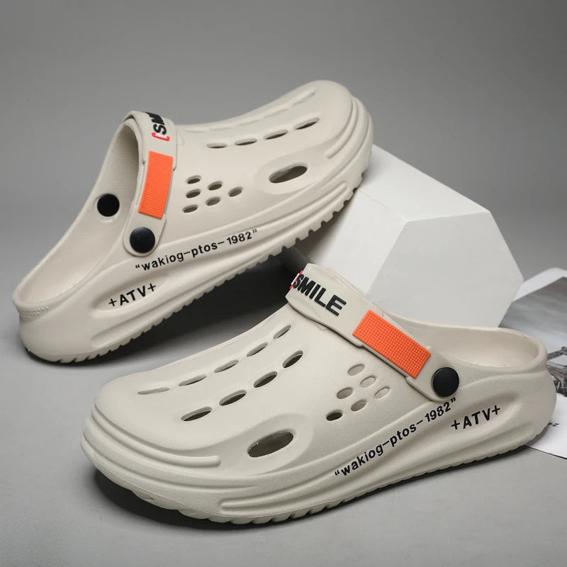 Men Clogs Soft Sole Breathable Beach Slippers.