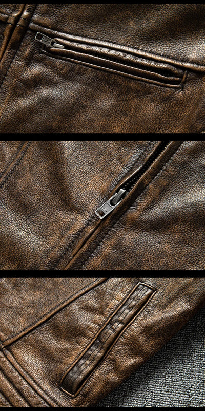 Vintage Men Motorcycle Leather Jacket.