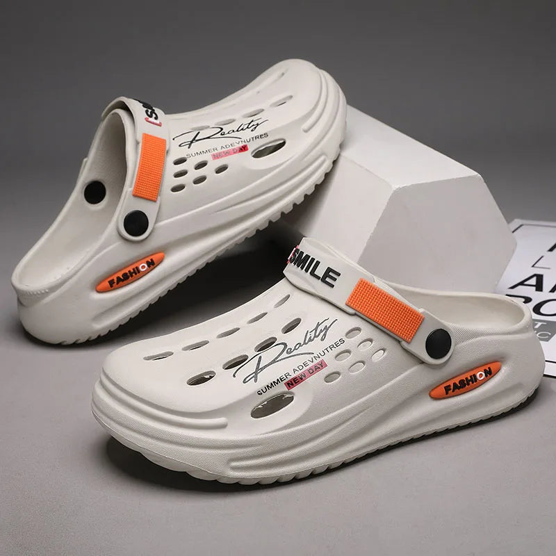 Men Clogs Soft Sole Breathable Beach Slippers.