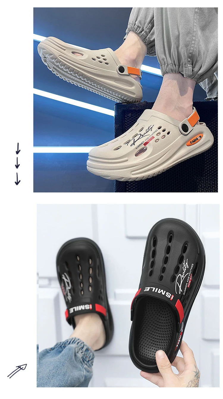 Men Clogs Soft Sole Breathable Beach Slippers.