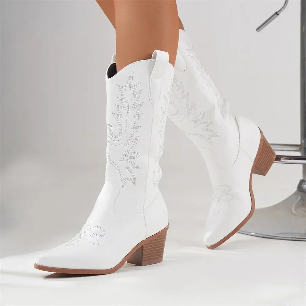 Block Heels Cowboy Women Boots.