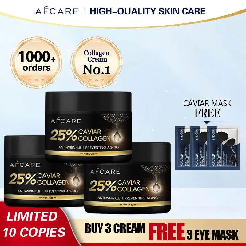 Afcare Caviar Wrinkle Remover 25% Collagen Face Cream with free caviar eye mask for anti-aging and moisturizing skincare