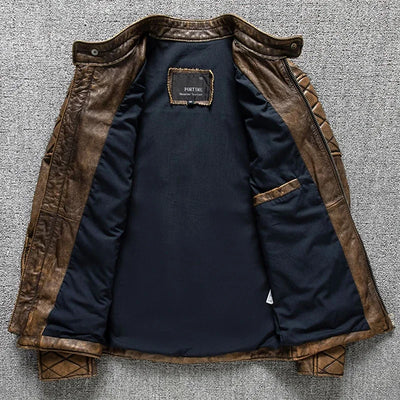 Vintage Men Motorcycle Leather Jacket.