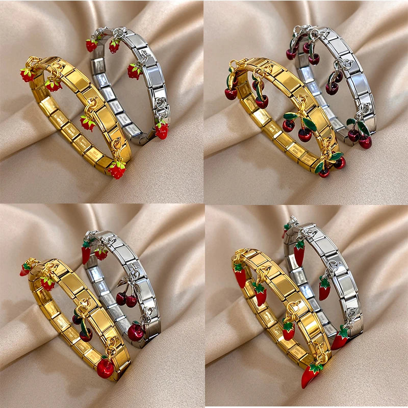 Pepper Cherry Pendant Elastic Bangles Bracelets.