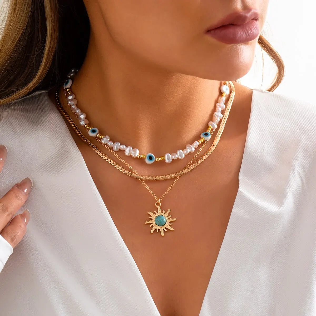 Sunflower Green Stone Pendant Necklace.